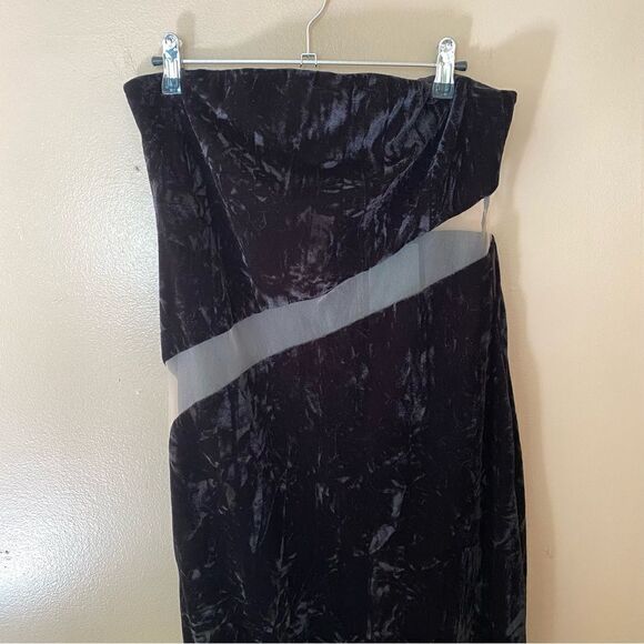 NBD Finna midi dress black nude sheer panel velvet strapless cocktail Revolve L - Picture 12 of 12